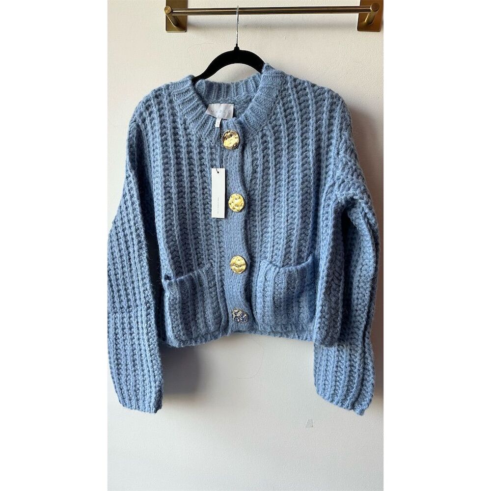 976. Mable P2P 20 Chunky Knit Cardigan Sweater Blue Gold Button S